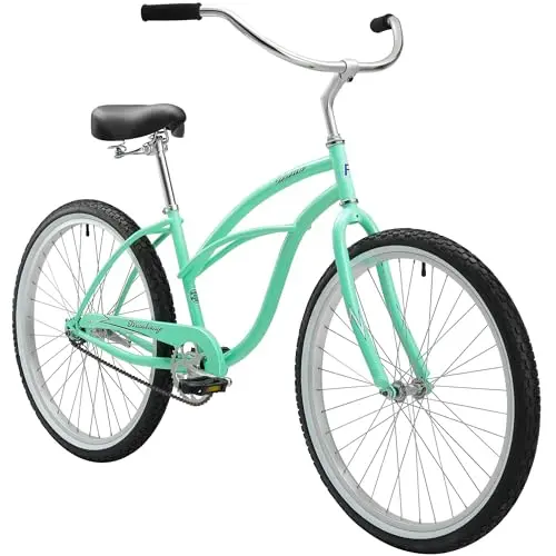 Sixthreezero Urban Lady beach cruiser bicycle in mint green with a classic dual-spring saddle.