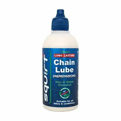 Squirt Chain Lube bottle with long-lasting wax label