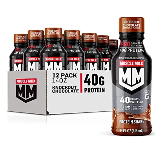 Muscle Milk Pro Advanced Nutrition Protein Shake bottle in Knockout Chocolate flavor