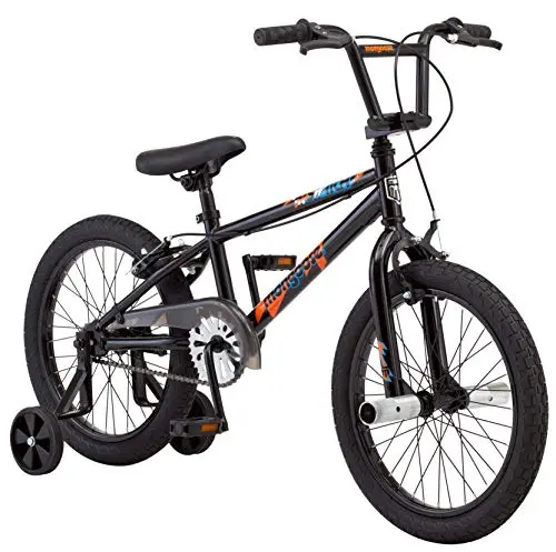 Mongoose Switch 18-inch black BMX kids bike with training wheels