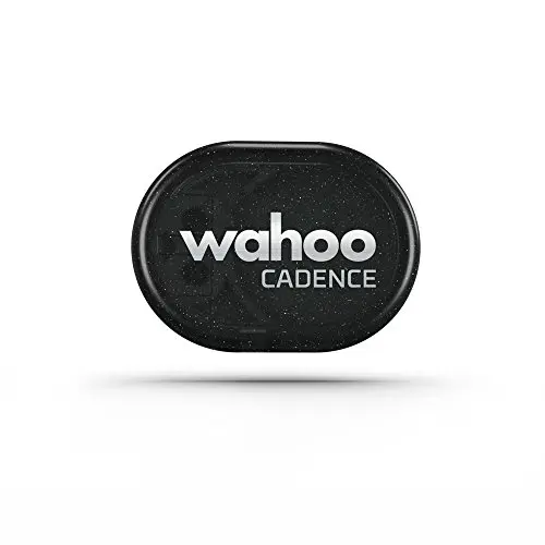 Wahoo RPM Cadence Sensor with blue LED mounted on a bike shoe