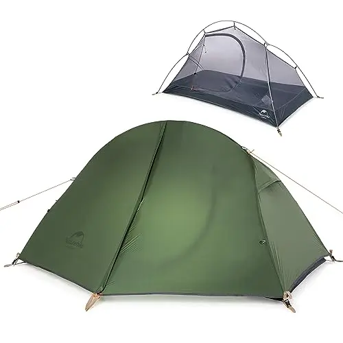 Naturehike green one-person bikepacking tent in a campsite