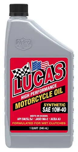 Lucas Oil Synthetic SAE 10W-40 Motorcycle Oil quart bottle