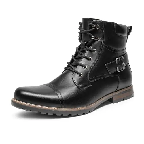 Bruno Marc men's black synthetic leather motorcycle combat boots with side zipper
