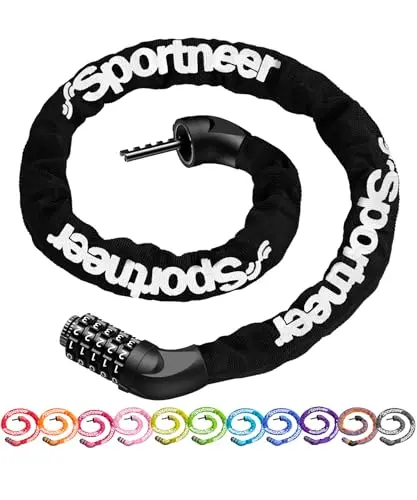 Sportneer black combination bike chain lock with fabric cover
