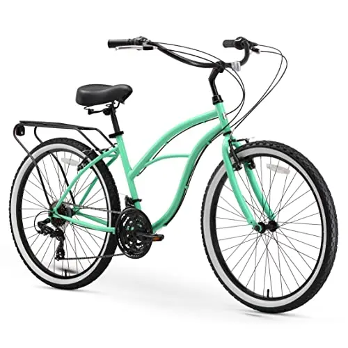 SIXTHREEZERO Around The Block women's beach cruiser bicycle in coral with rear rack