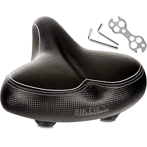 Bikeroo wide black faux leather bicycle saddle with suspension system