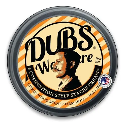Dubs Was Here strong hold mustache wax in tin with citrus wood scent