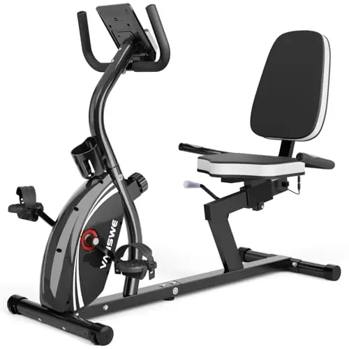 Vanswe RB661 silver recumbent exercise bike with large padded seat and adjustable backrest