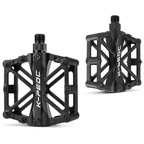 GPMTER black aluminum alloy flat bike pedals with 16 anti-skid pins
