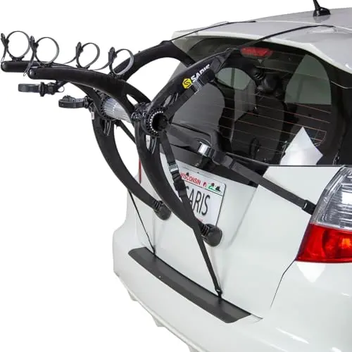 Saris Bones EX black trunk rack with arc-based design on car