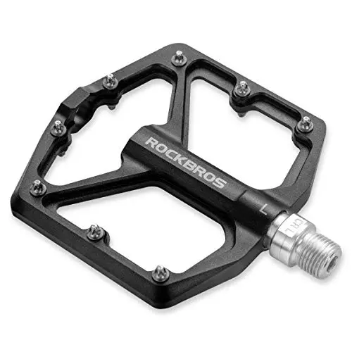 ROCKBROS black aluminum flat bike pedals with stainless steel spikes