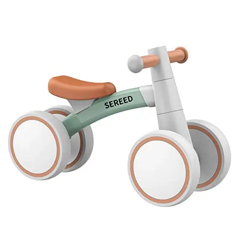 SEREED 4-wheel baby balance bike in green, perfect for toddlers learning to walk and ride.