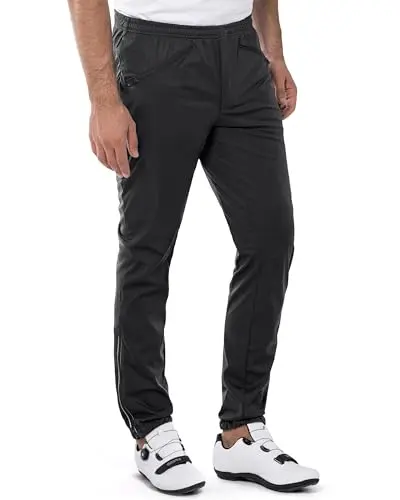 33,000ft Men's Waterproof Cycling Pants in black, showing reflective strips and ankle zippers.