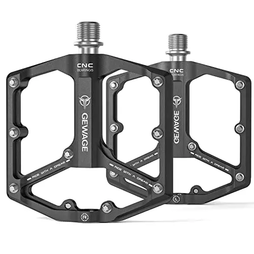 GEWAGE black CNC machined flat bike pedals with removable anti-skid nails