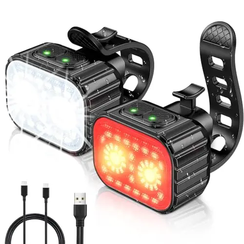 Cuvccn rechargeable bicycle light set with long battery life
