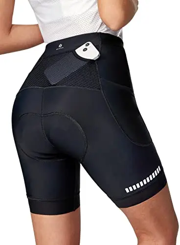 Heathyoga Women's Black Padded Bike Shorts with multiple pockets