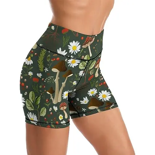 Women's high-waisted floral print biker shorts for hiking and workouts.