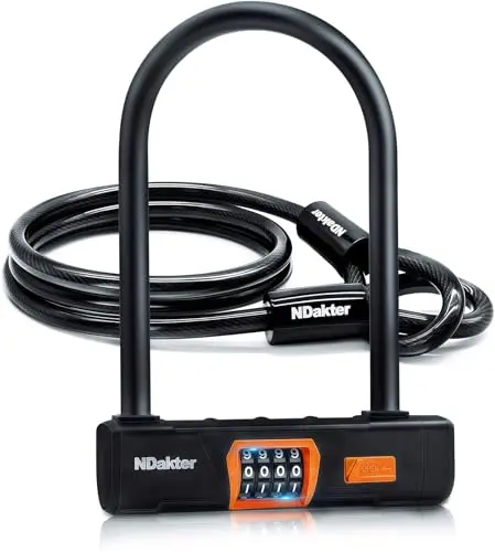 NDakter black combination U-lock for bicycles with a steel cable