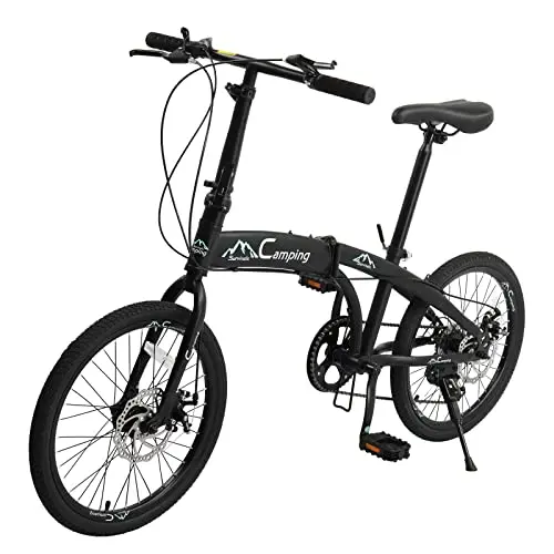Ktaxon 20-inch black and green folding bike, fully assembled and folded compactly