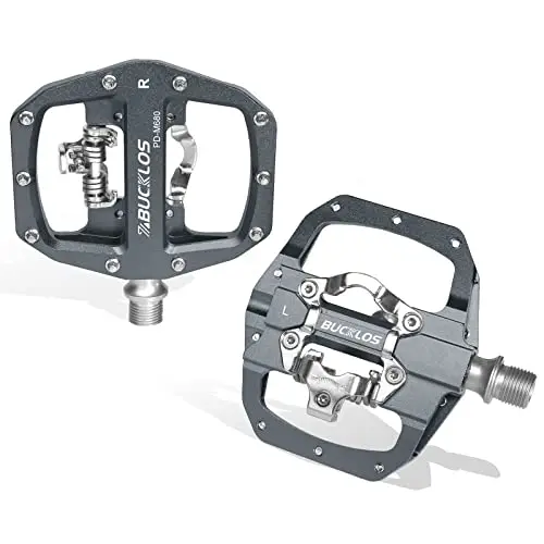 BUCKLOS SPD Flat Combo dual-sided mountain bike pedals in silver