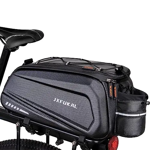 JXFUKAL black hard shell waterproof bike pannier bag on a rear rack