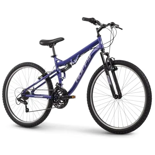 Huffy Stone Mountain 26-inch women's bike in midnight purple with dual suspension