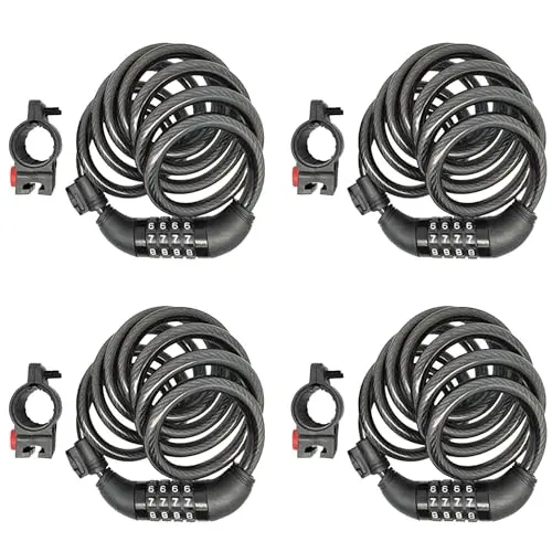 SEPOX pack of four black retractable cable combination bike locks