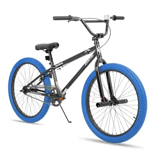 JOYSTAR blue BMX bike with bright blue tires and a freestyle design