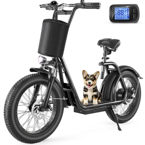 Caroma P3 black electric scooter with 20-inch fat tires and a basket
