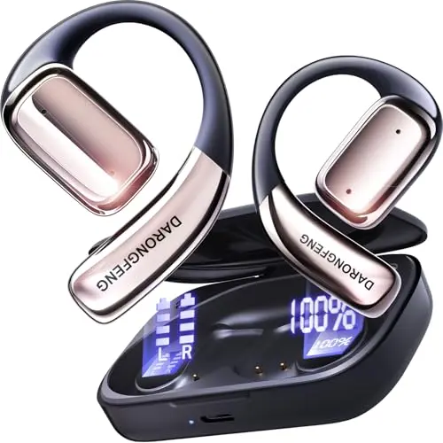 DARONGFENG open-ear wireless headphones with LED display case in black