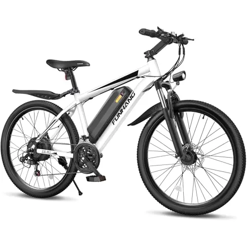 Funhang white electric mountain bike with 26-inch wheels