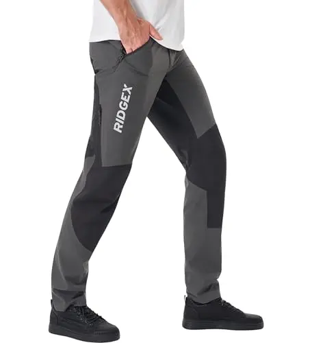 RidgeX Mountain Bike Pants in grey, showing waterproof construction and side vents.