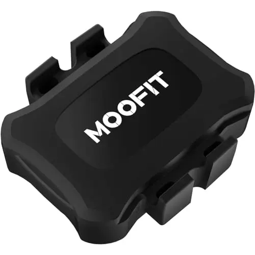 MOOFIT CS9 wireless cadence sensor mounted on a bicycle crank arm