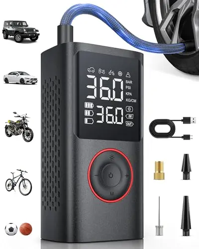 Powools black cordless portable air compressor and tire inflator