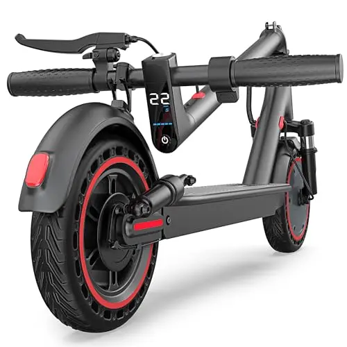 MAXSHOT electric scooter with 10-inch solid tires folded for storage