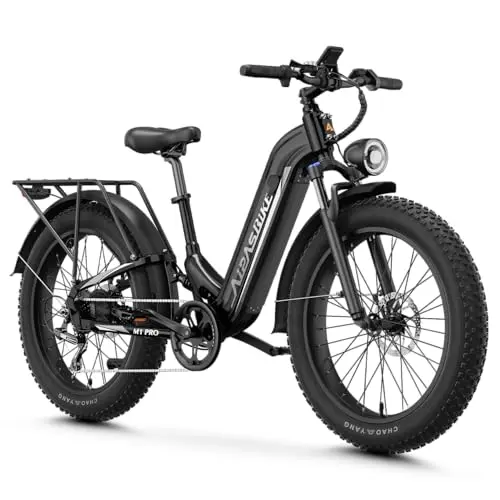 Aipas M1 Pro electric mountain bike with black frame and fat tires on a rugged trail
