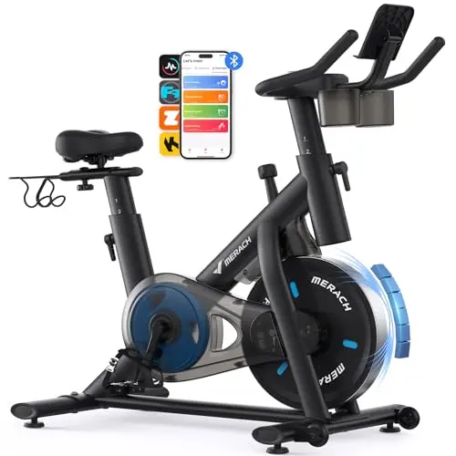 MERACH magnetic exercise bike with inverted triangle frame and dumbbell rack