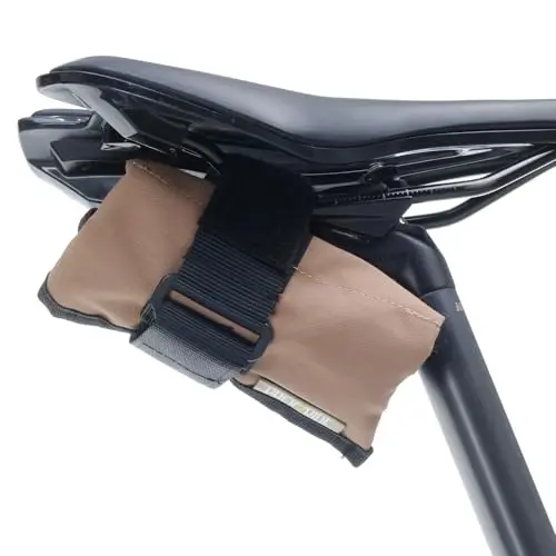 PACK2RIDE Blossom tan roll-up saddle bag mounted on a gravel bike