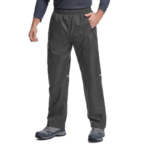 Nayjury Men's Black Waterproof Rain Pants, showing deep leg pocket.