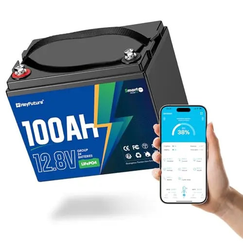 HeyFuture 12V 100Ah lithium battery with Bluetooth and Group 24 size