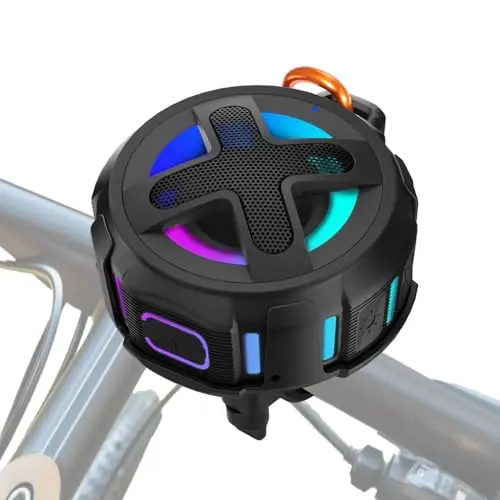 XLEADER black Bluetooth bike speaker with RGB lights on handlebar mount