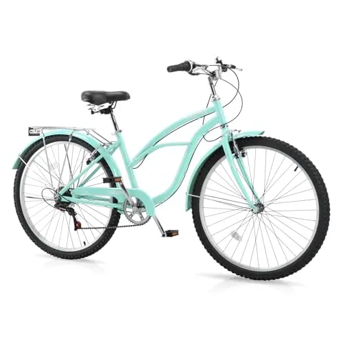CAMPINGSURVIVALS women's 7-speed cruiser bike with fenders and rear rack in green