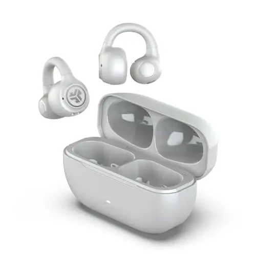 JLab Flex open-ear wireless earbuds with clip-on cuff design in cloud white