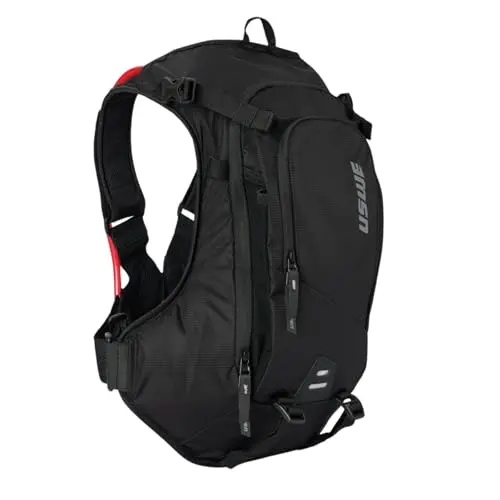 USWE MTB Hydro hydration backpack in carbon black, showing the harness system and hydration tube.