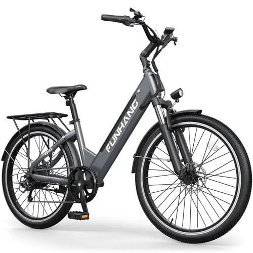 Funhang step-thru electric commuter bike in gray silver