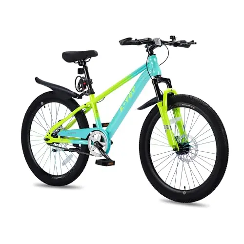 BGGFNZ 24 inch kids mountain bike with front suspension and disc brakes in black