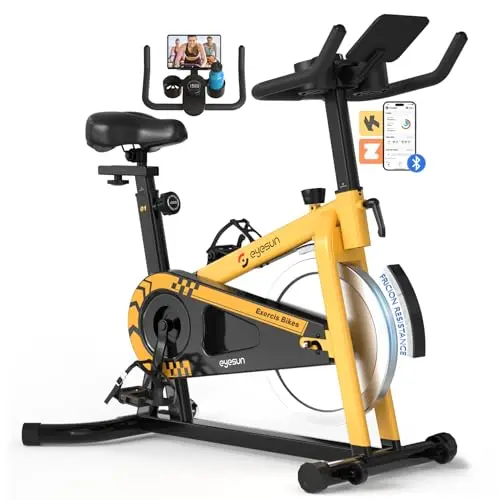 EYESUN black stationary bike with a compact frame and LCD display.