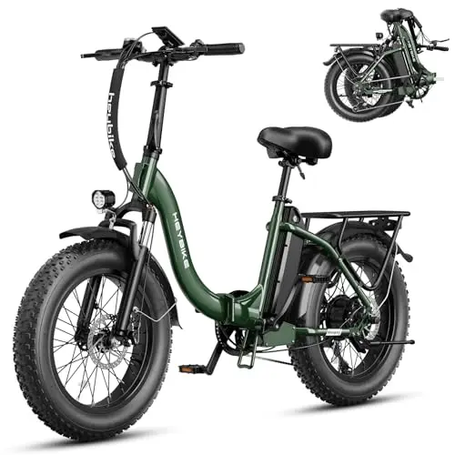 Heybike Ranger green fat-tire folding electric bike with step-through frame