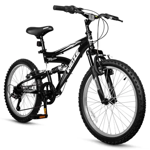 WEIZE black kids mountain bike with full dual suspension